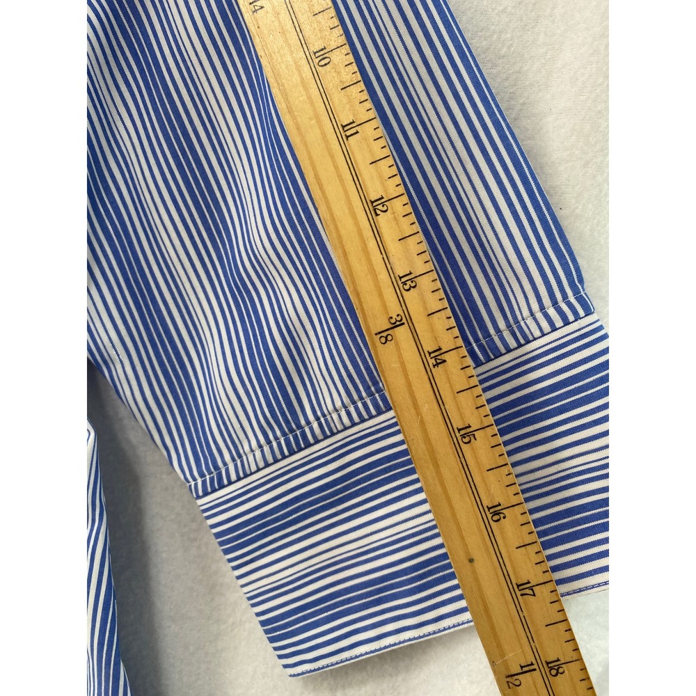 Chicos Button Down Shirt Womens 2 Large Blue Striped No-Iron 3/4 Sleeve Metallic - Picture 5 of 10